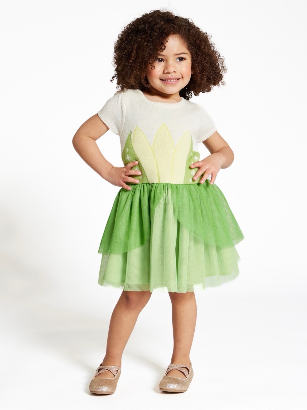 Disney Green and Cream Tulle Flower Costume Dress